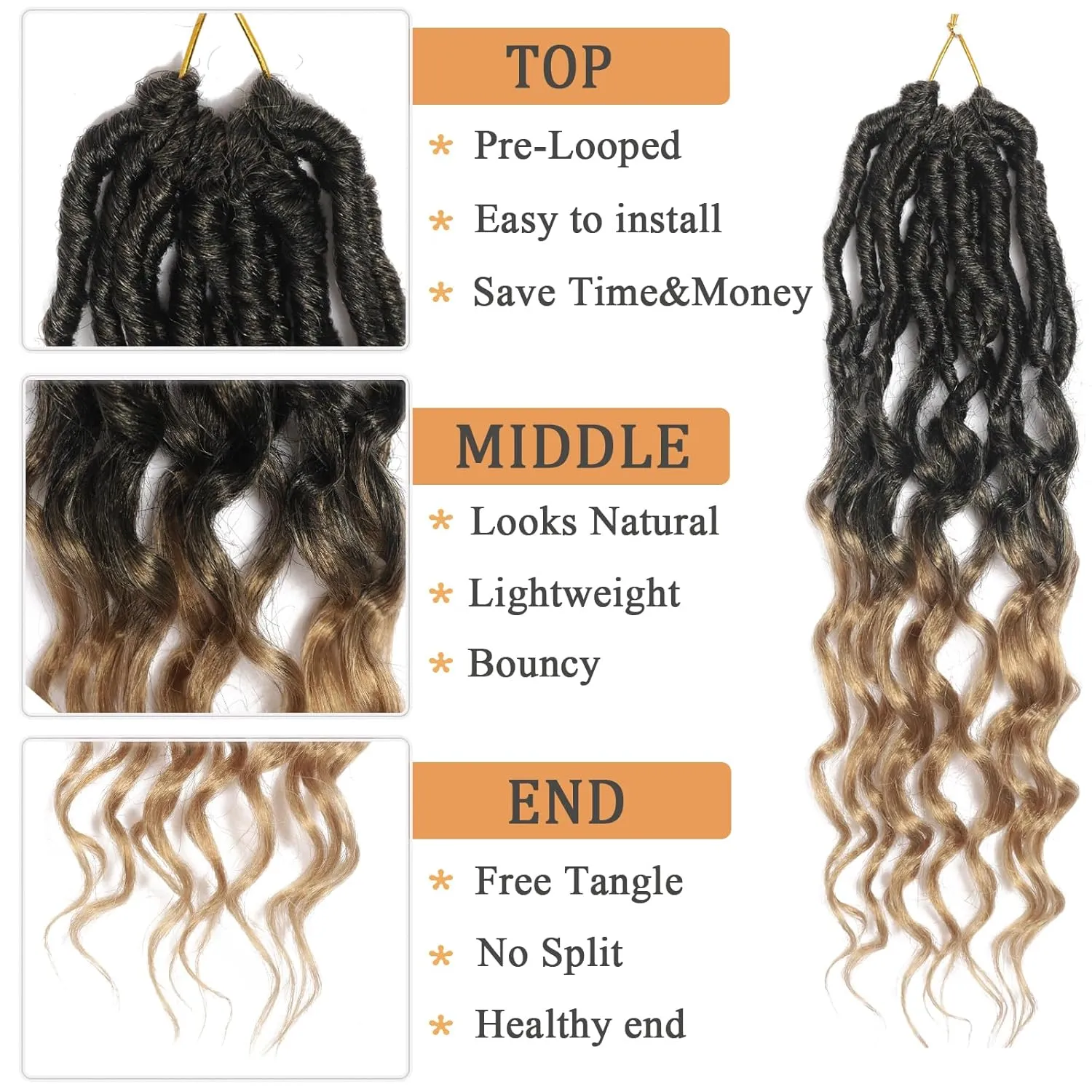 Goddess Deep Wave Faux Locs 9Packs 14 Inch Soft Locs with Curly Ends Crochet Hair for Black Women-T27