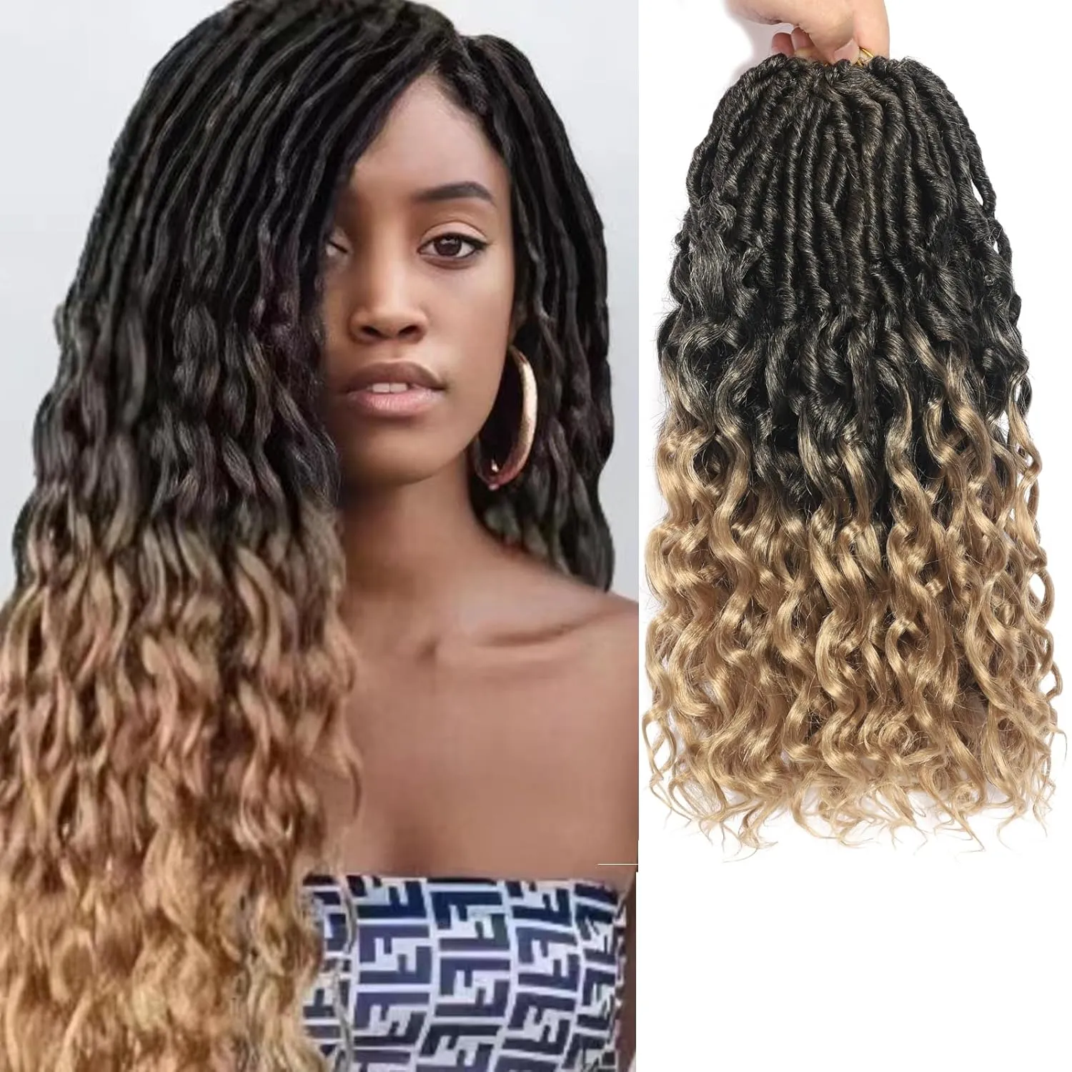 Goddess Deep Wave Faux Locs 9Packs 14 Inch Soft Locs with Curly Ends Crochet Hair for Black Women-T27