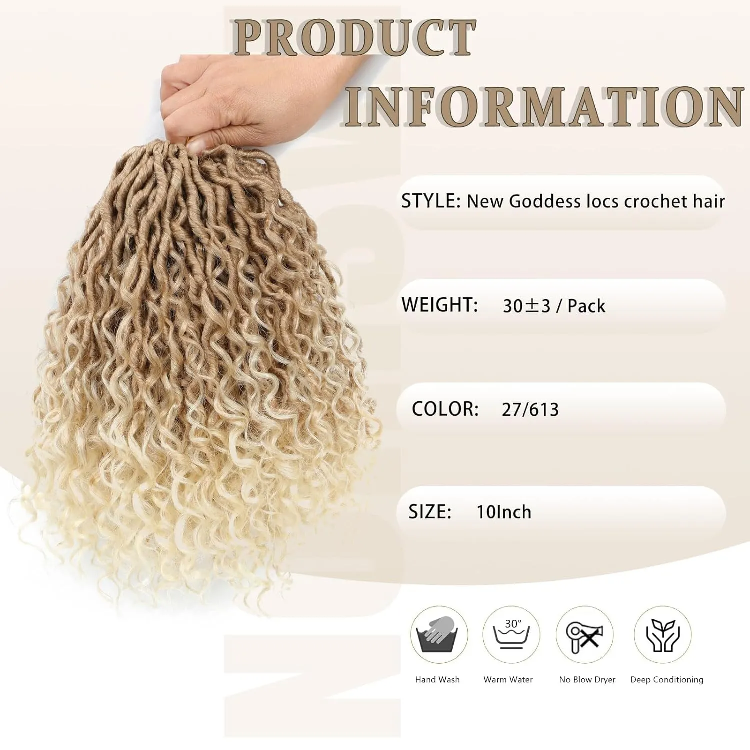 Goddess Locs Crochet Hair 10 Inch, 9 Packs Pre-Looped Goddess Faux Locs Crochet Hair With Curl Ends for Boho Hippie Style, River Locs Crochet Hair for Black Women(10inch(pack of 9),27/613)