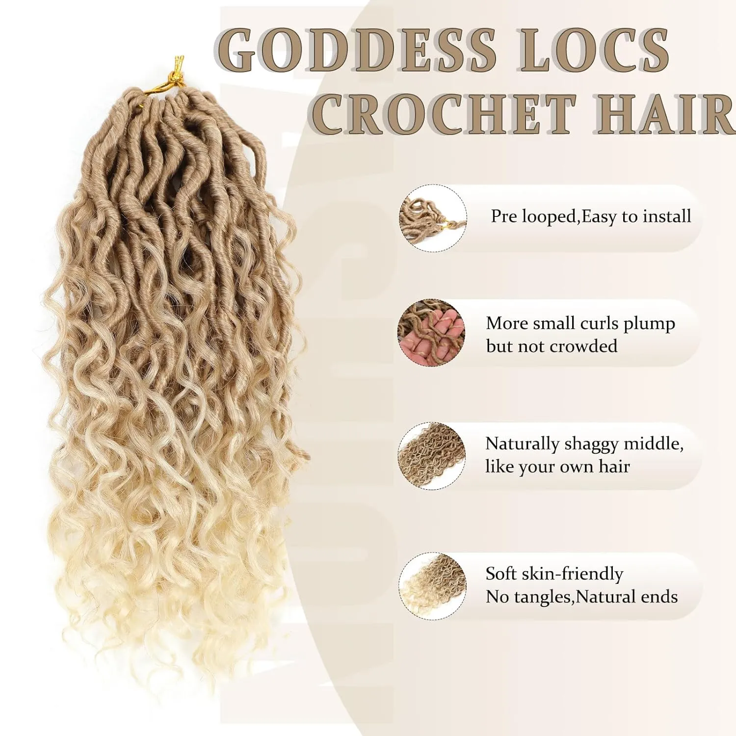 Goddess Locs Crochet Hair 10 Inch, 9 Packs Pre-Looped Goddess Faux Locs Crochet Hair With Curl Ends for Boho Hippie Style, River Locs Crochet Hair for Black Women(10inch(pack of 9),27/613)