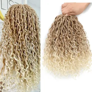 Goddess Locs Crochet Hair 10 Inch, 9 Packs Pre-Looped Goddess Faux Locs Crochet Hair With Curl Ends for Boho Hippie Style, River Locs Crochet Hair for Black Women(10inch(pack of 9),27/613)
