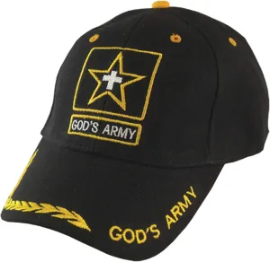 Gods Army Black Canvas Baseball Cap with Embroidery | One Size Fits All | Hook & Loop Closure | 100% Cotton | Adjustable Velcro Band in Back | 6 Panel hat w/ 6 Eyelets