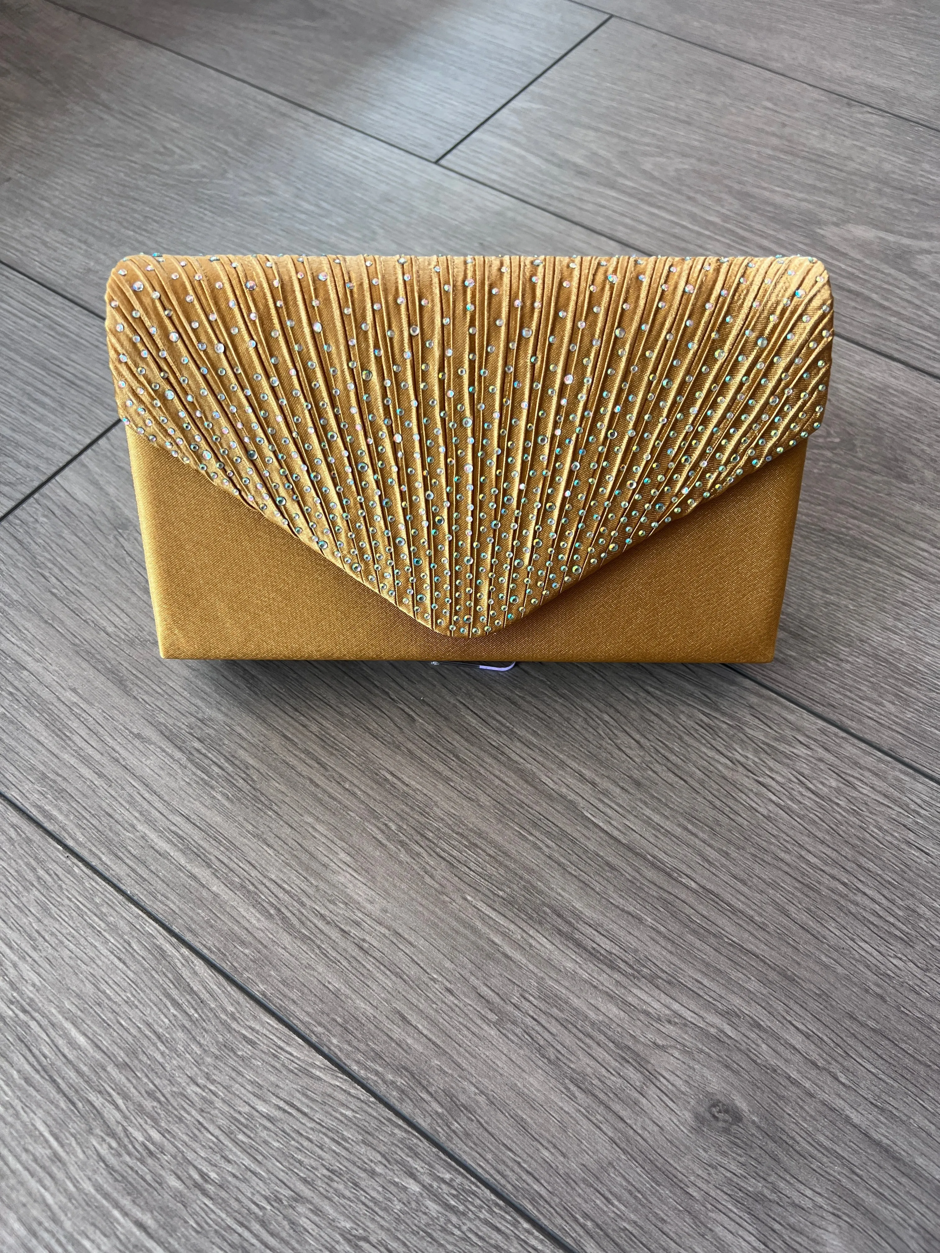 Gold Envelope Clutch Bag with Rhinestones