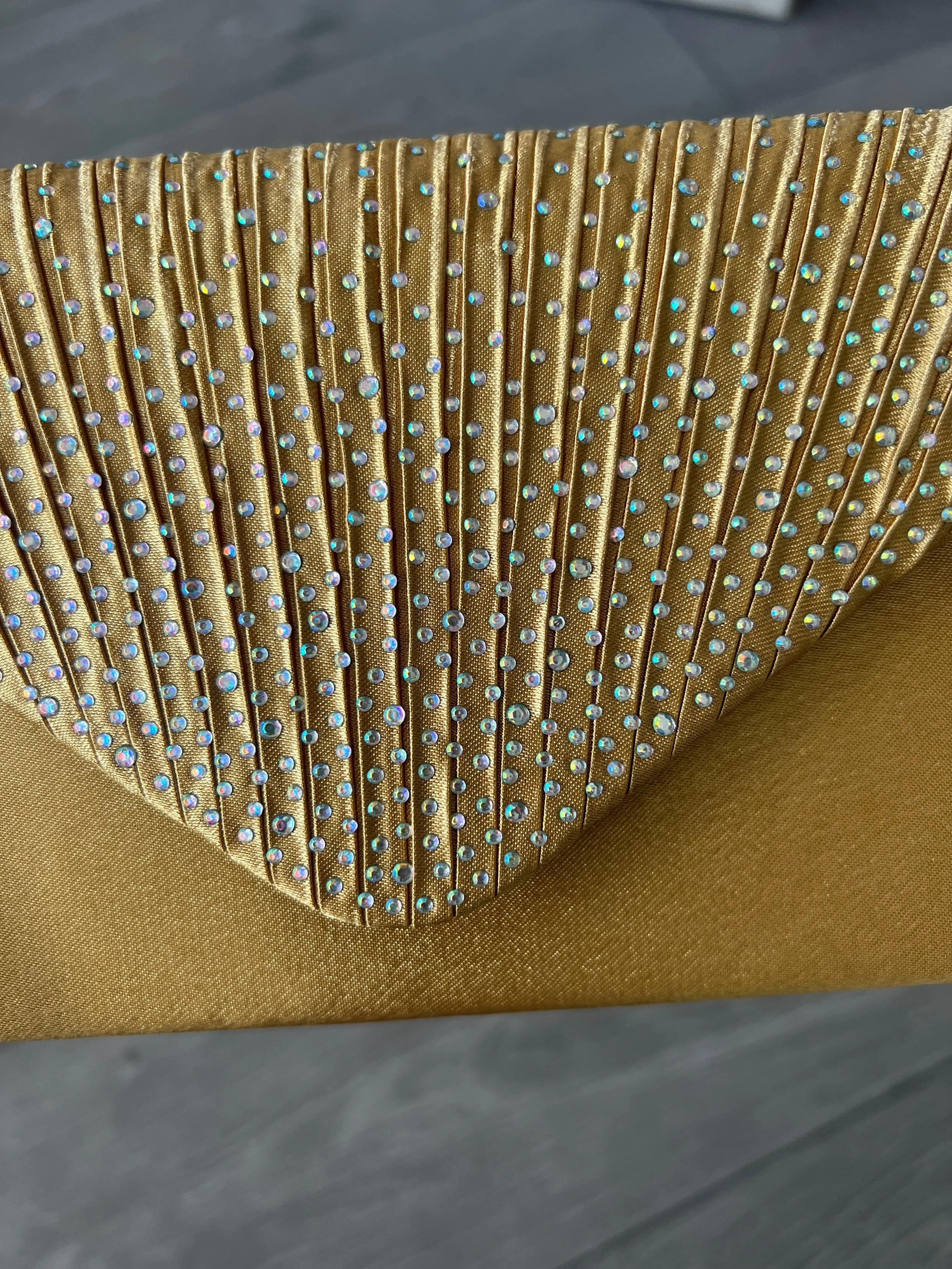Gold Envelope Clutch Bag with Rhinestones