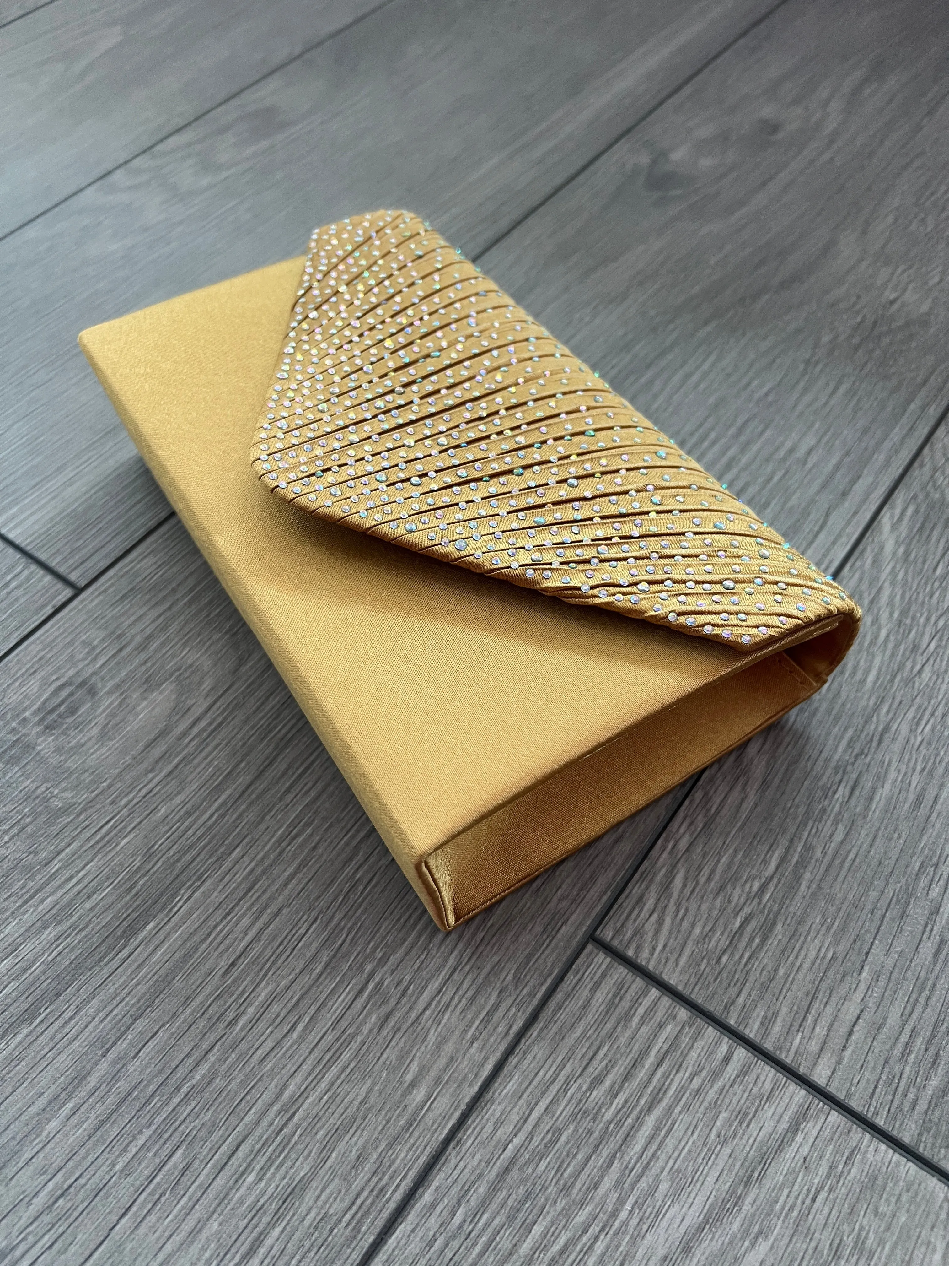 Gold Envelope Clutch Bag with Rhinestones