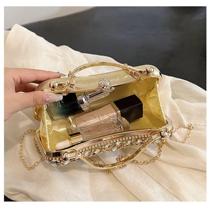 Gold Retro Elegant Daily Wedding Party Clutch Bag with Rhinestone & Tassel