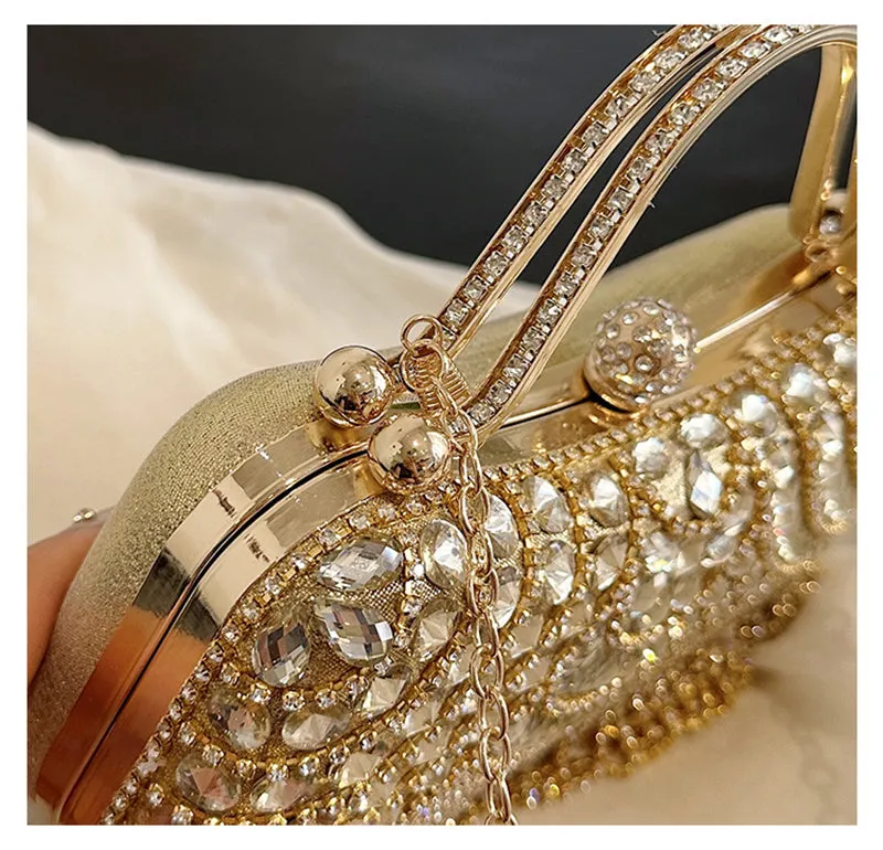 Gold Retro Elegant Daily Wedding Party Clutch Bag with Rhinestone & Tassel
