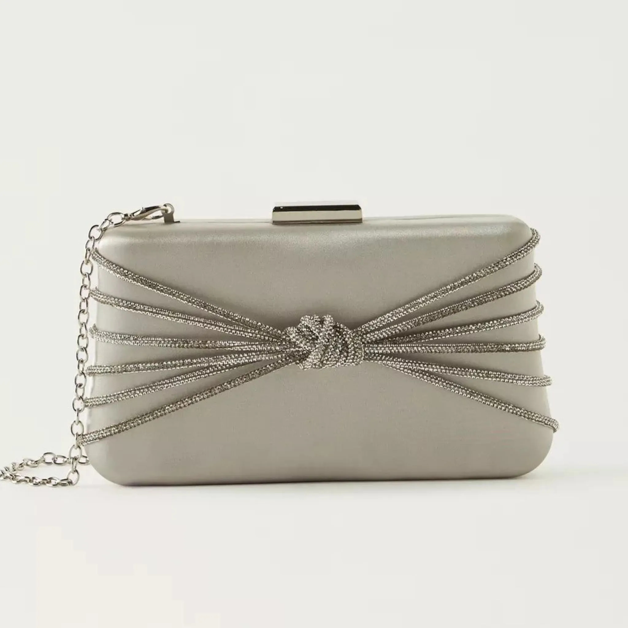 Gold Satin Box Clutch with Knot Detail