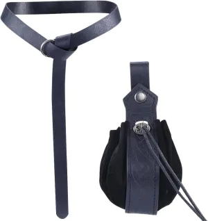 GORGECRAFT 2 Pcs Medieval Viking Belt Pouch Retro Black Faux Leather O Ring Belt with Knot Embossed Portable Drawstring Purse Renaissance Dice Bag Set for Halloween Cosplay Costume Accessories