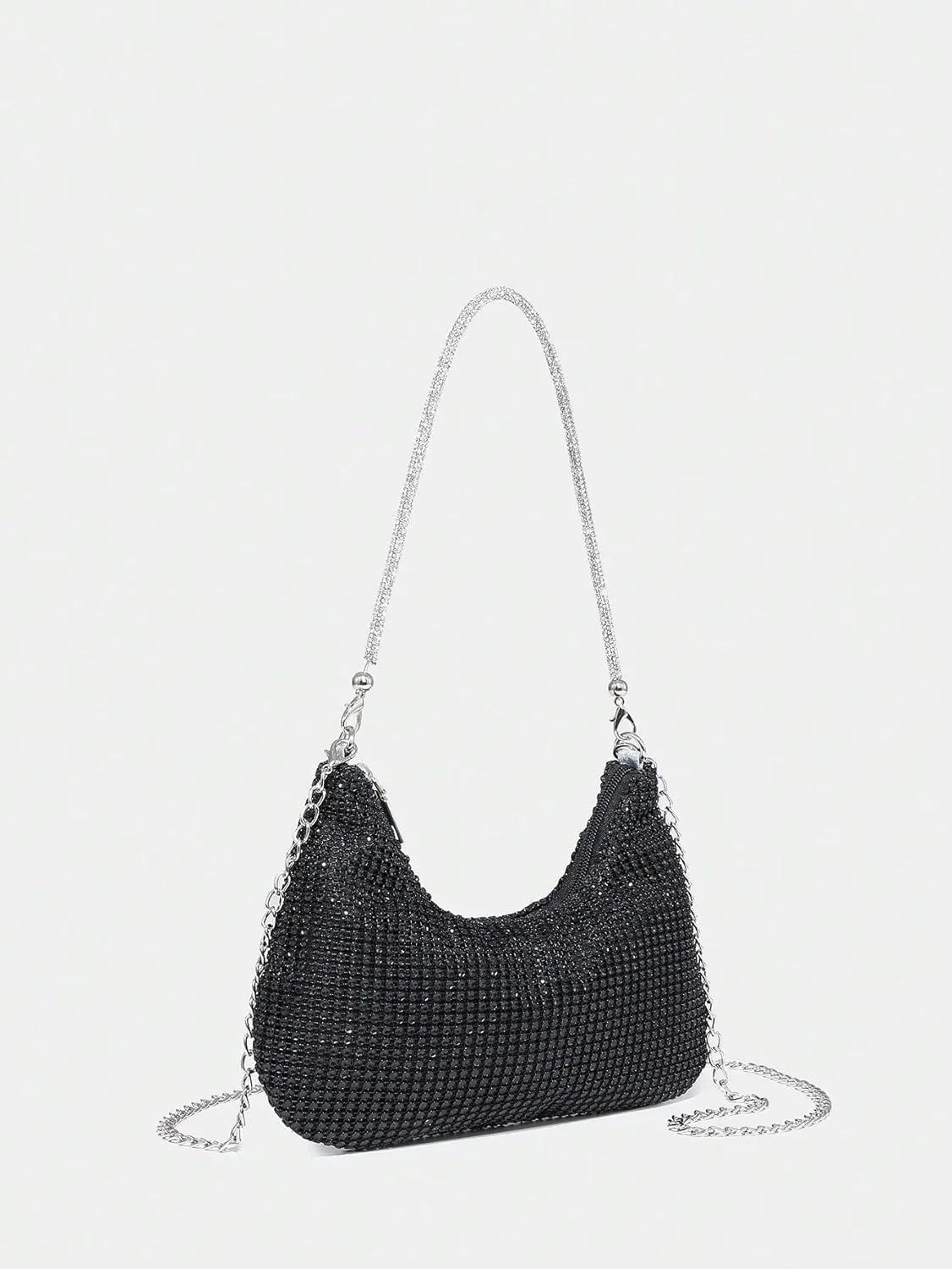 GORGLITTER Women's Rhinestone Silver Purse Sparkly Sequin Hobo Wedding Guest Clutch Purse