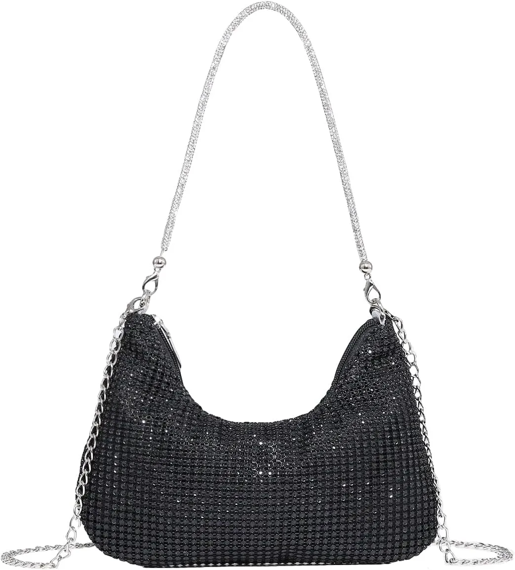 GORGLITTER Women's Rhinestone Silver Purse Sparkly Sequin Hobo Wedding Guest Clutch Purse