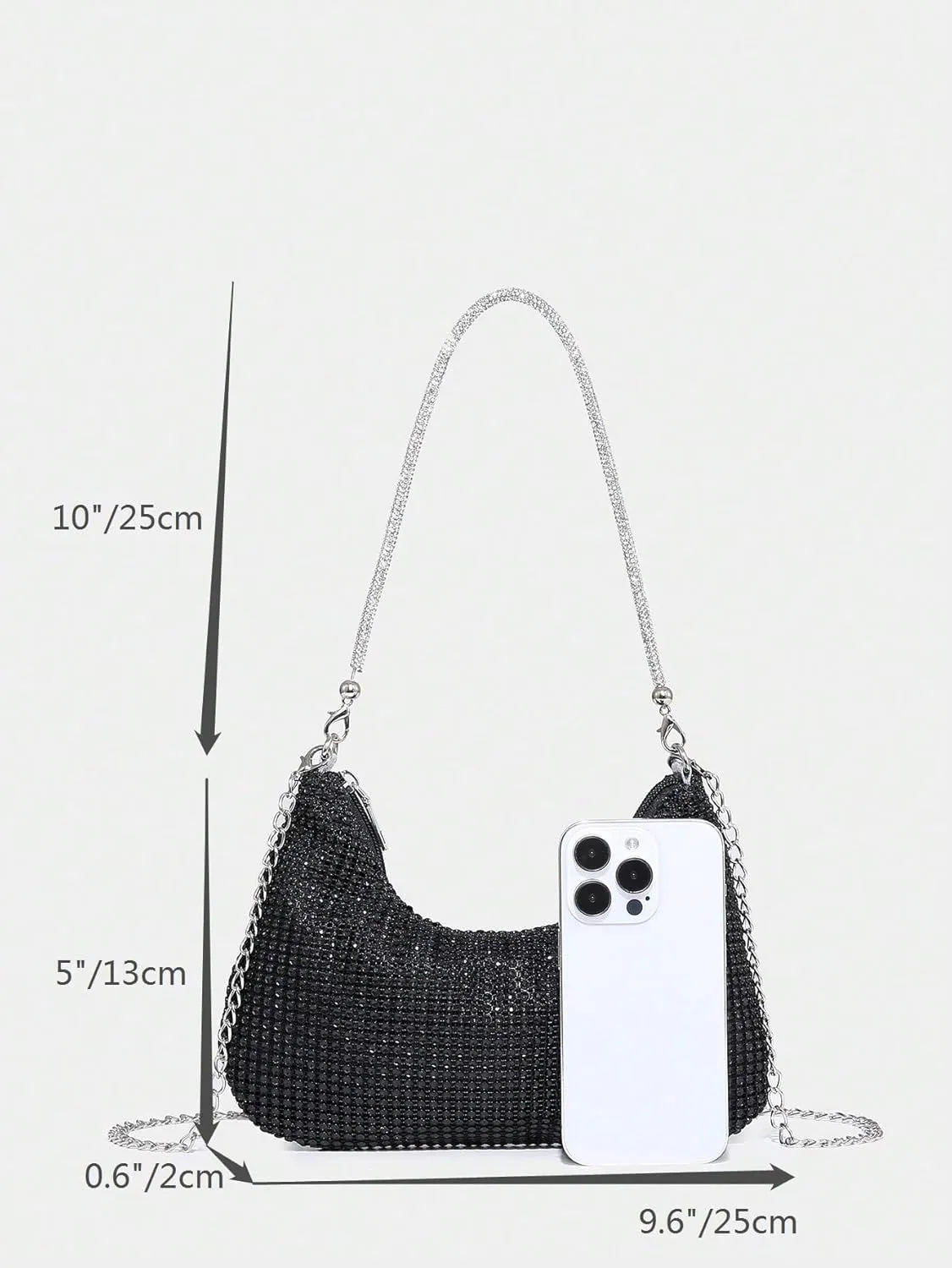 GORGLITTER Women's Rhinestone Silver Purse Sparkly Sequin Hobo Wedding Guest Clutch Purse