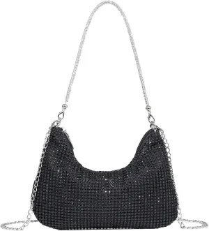 GORGLITTER Women's Rhinestone Silver Purse Sparkly Sequin Hobo Wedding Guest Clutch Purse
