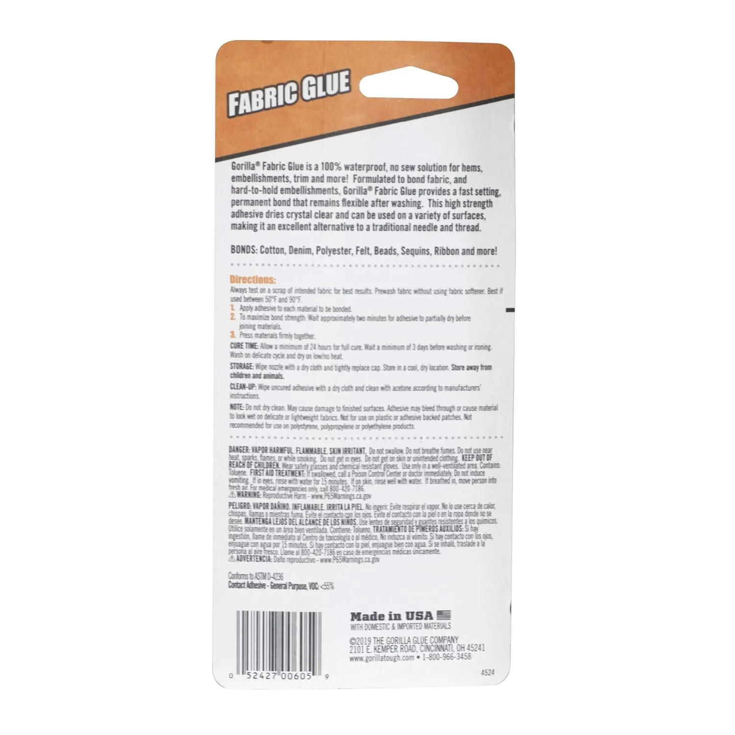 Gorilla Fabric Glue, 100% Waterproof, No Sew Solution, Washer/Dryer Safe, Permanent Bond, 2.5fl oz/73ml, Clear, (Pack of 3))