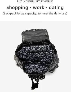 ‌Gothic Skull Backpack with Studded Rhinestone Design – Punk Leather Daypack for Men & Women, Waterproof Laptop Bag with Large Capacity, Edgy Rock Style