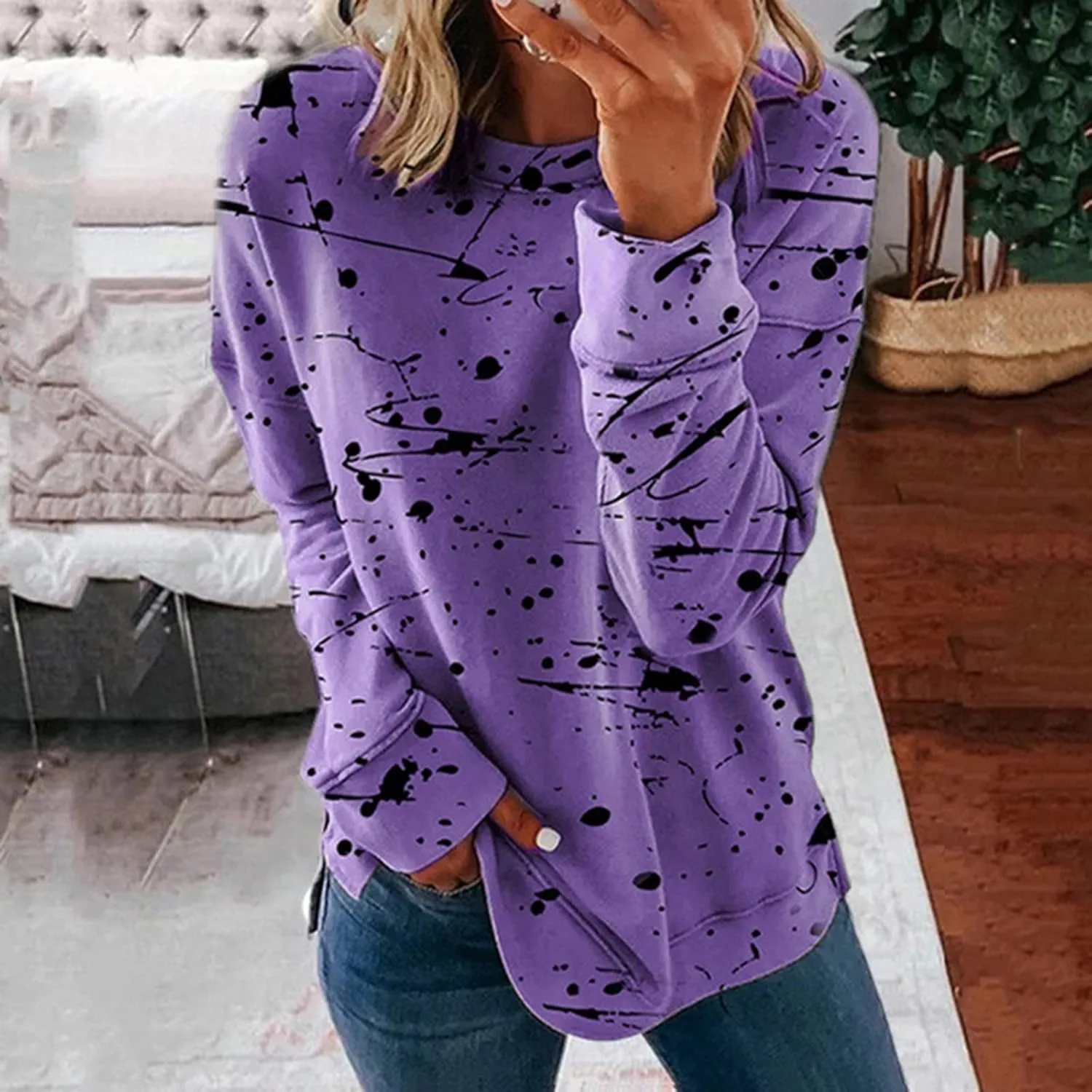 Graphic Tees for Women Vintage Fashion Long Sleeve Crewneck Sweatshirts Causal Fashion Blouse Loose Fall Pullover
