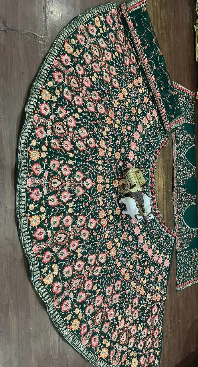 Green Color Georgette Heavy Embroidered Work Lehenga