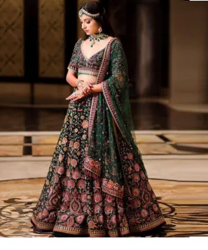 Green Color Georgette Heavy Embroidered Work Lehenga