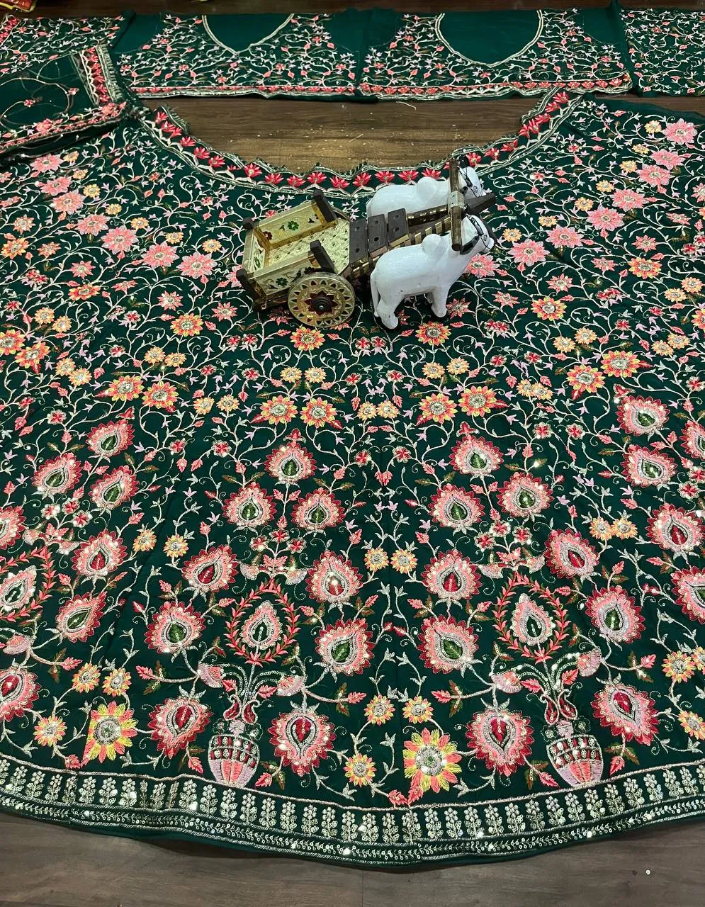 Green Color Georgette Heavy Embroidered Work Lehenga