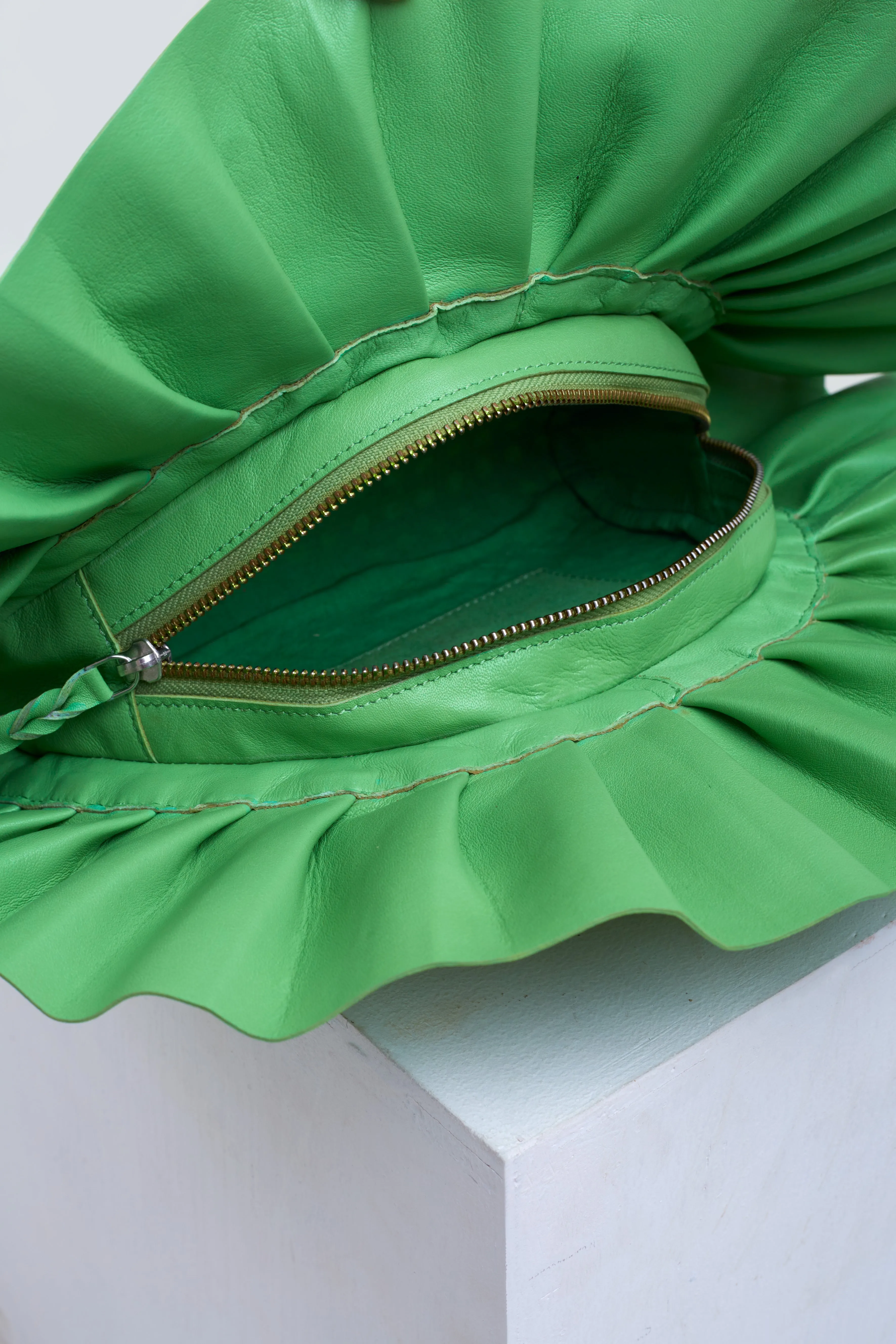 Green Frill Leather Oddbeat Clutch