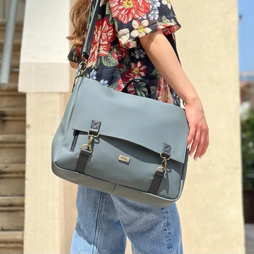 Green-Gray Vegan Leather Large 'Jaffa' Backpack/Side Bag