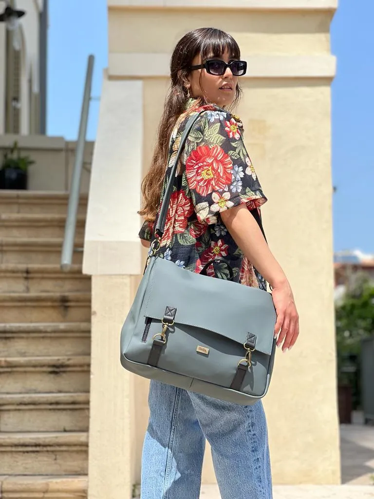 Green-Gray Vegan Leather Large 'Jaffa' Backpack/Side Bag