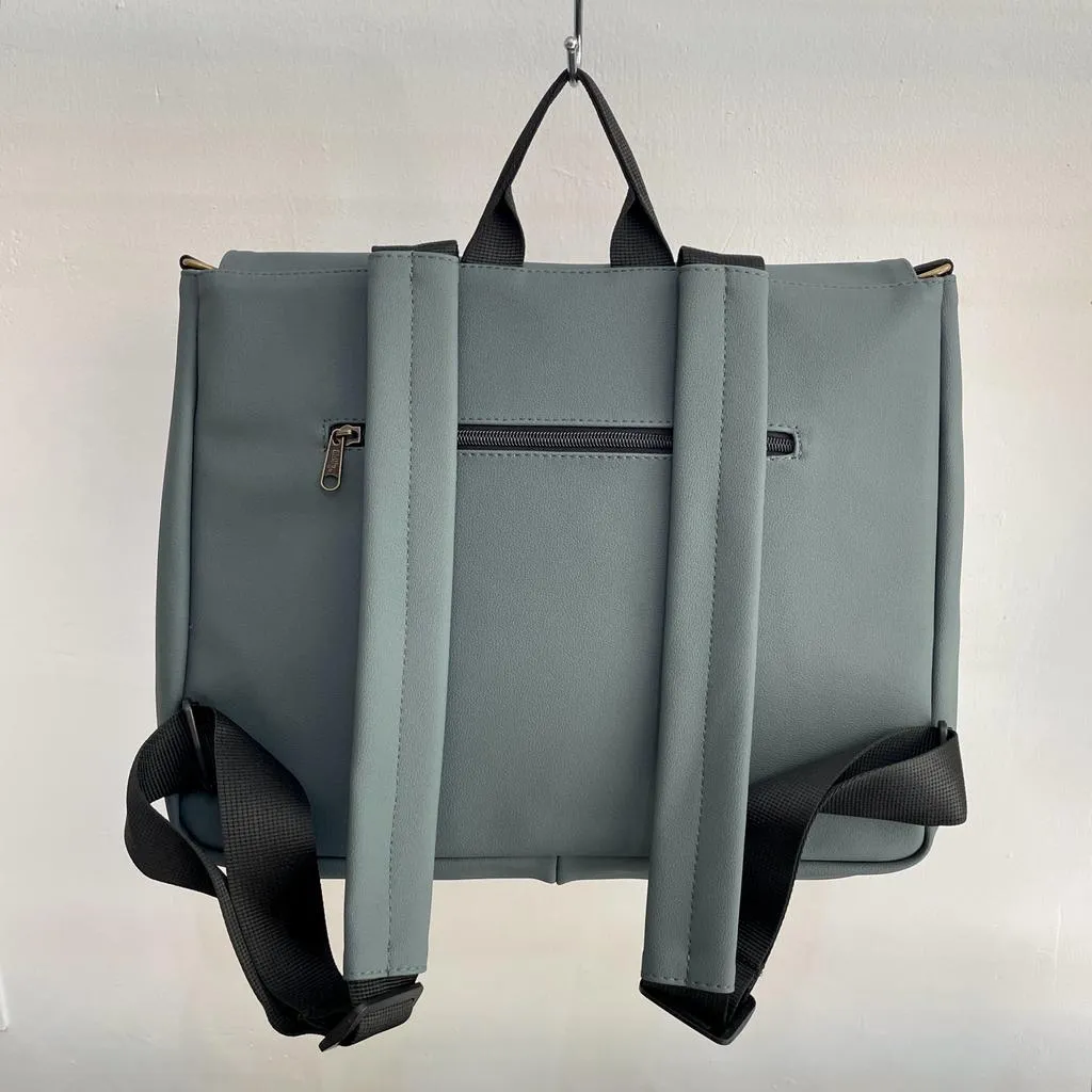 Green-Gray Vegan Leather Large 'Jaffa' Backpack/Side Bag