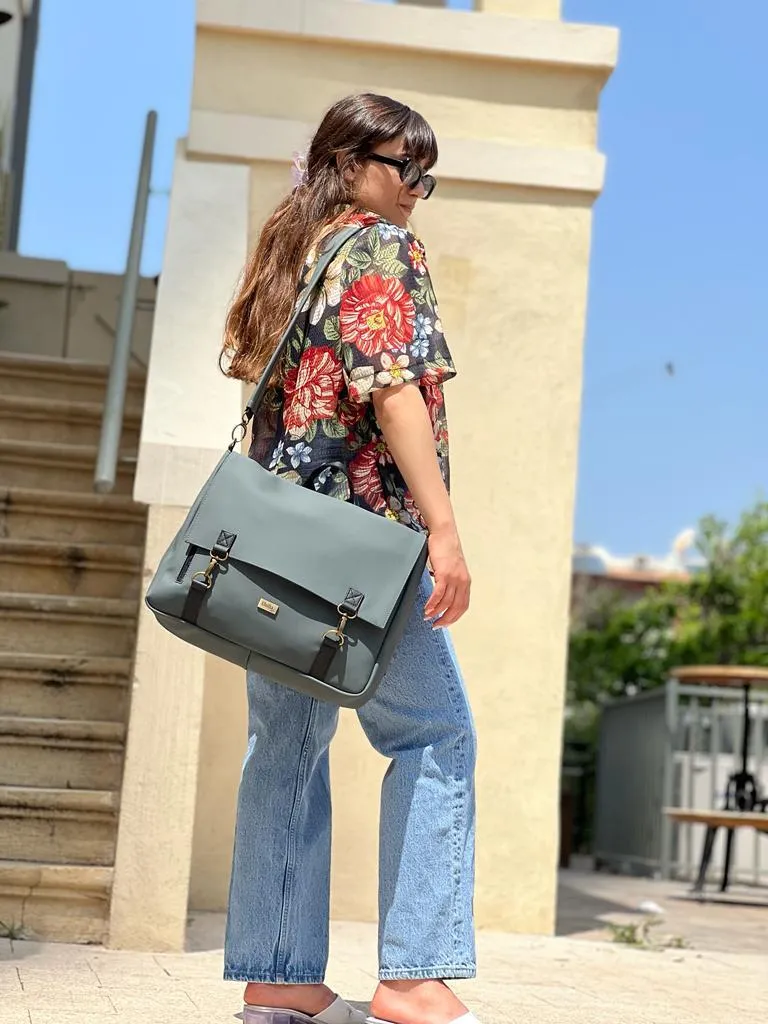 Green-Gray Vegan Leather Large 'Jaffa' Backpack/Side Bag