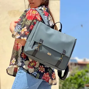 Green-Gray Vegan Leather Large 'Jaffa' Backpack/Side Bag