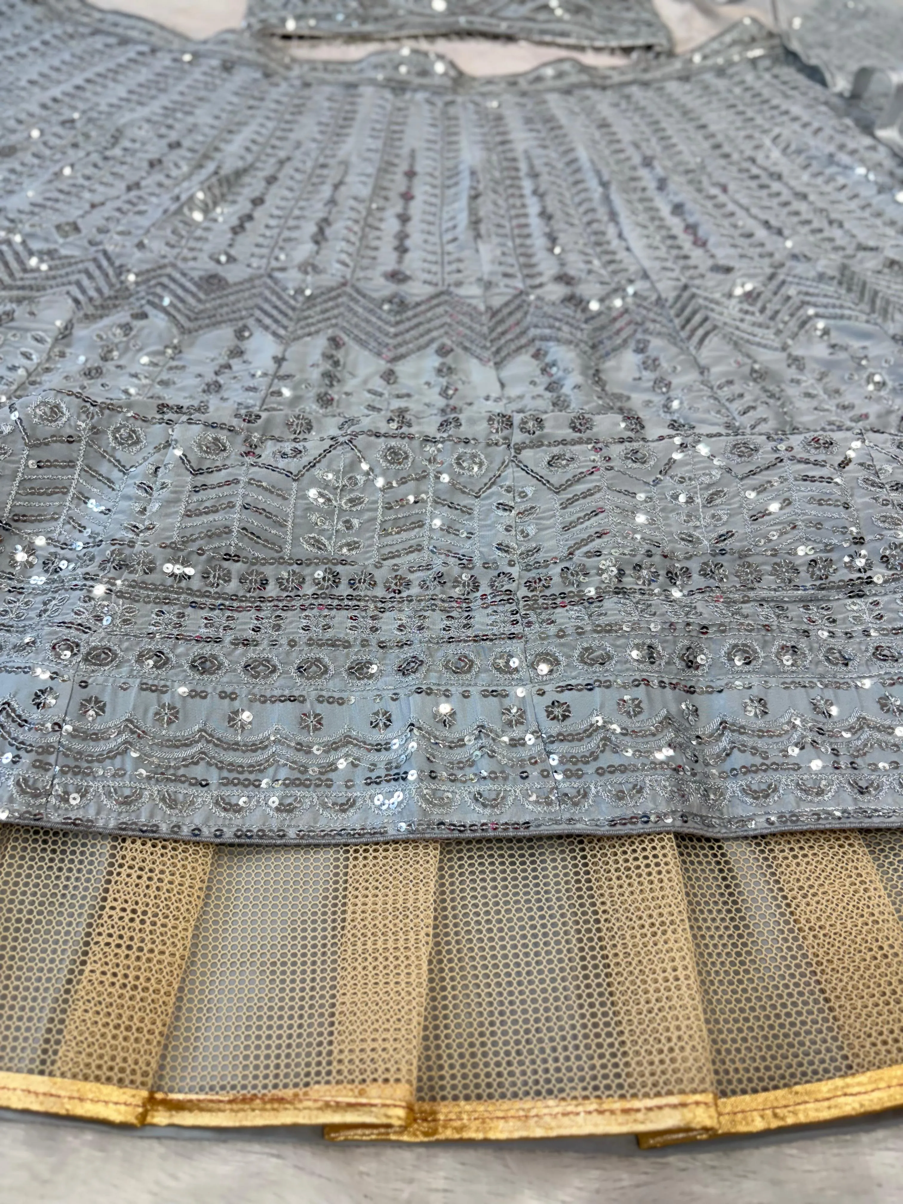 Grey Color Silk Sequence Work Semi Stitched Lehenga Choli