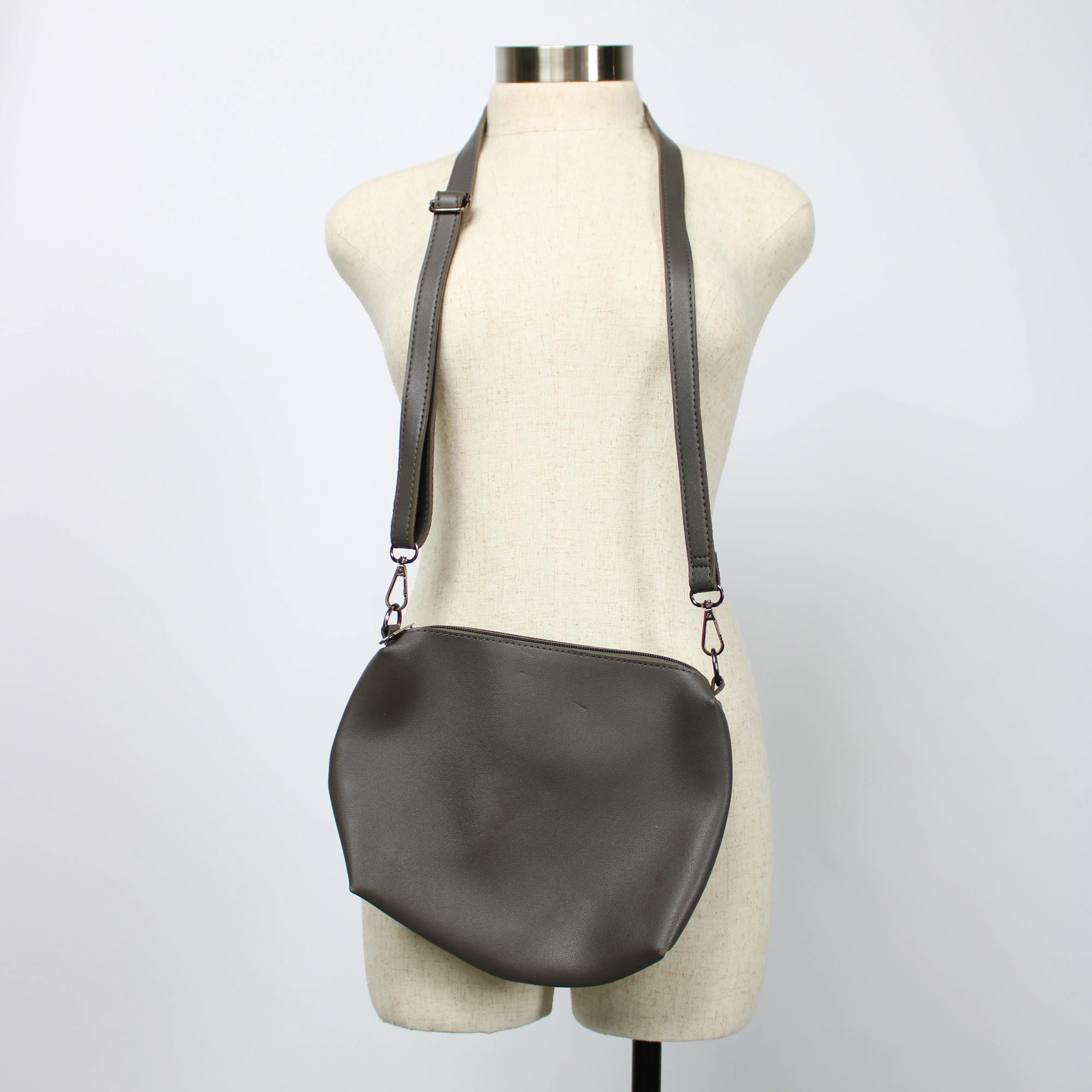 Grey Faux Leather Crossbody Bag
