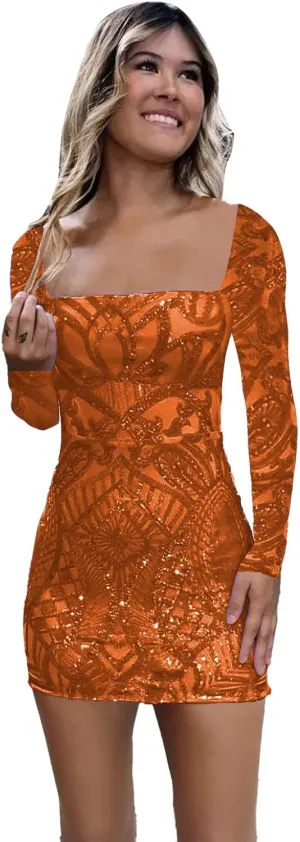 GUKARLEED Women's Sequin Homecoming Dresses 2025 Long Sleeve HOCO Dress Prom Dresses for Teens Short Mini Tight Formal Gowns