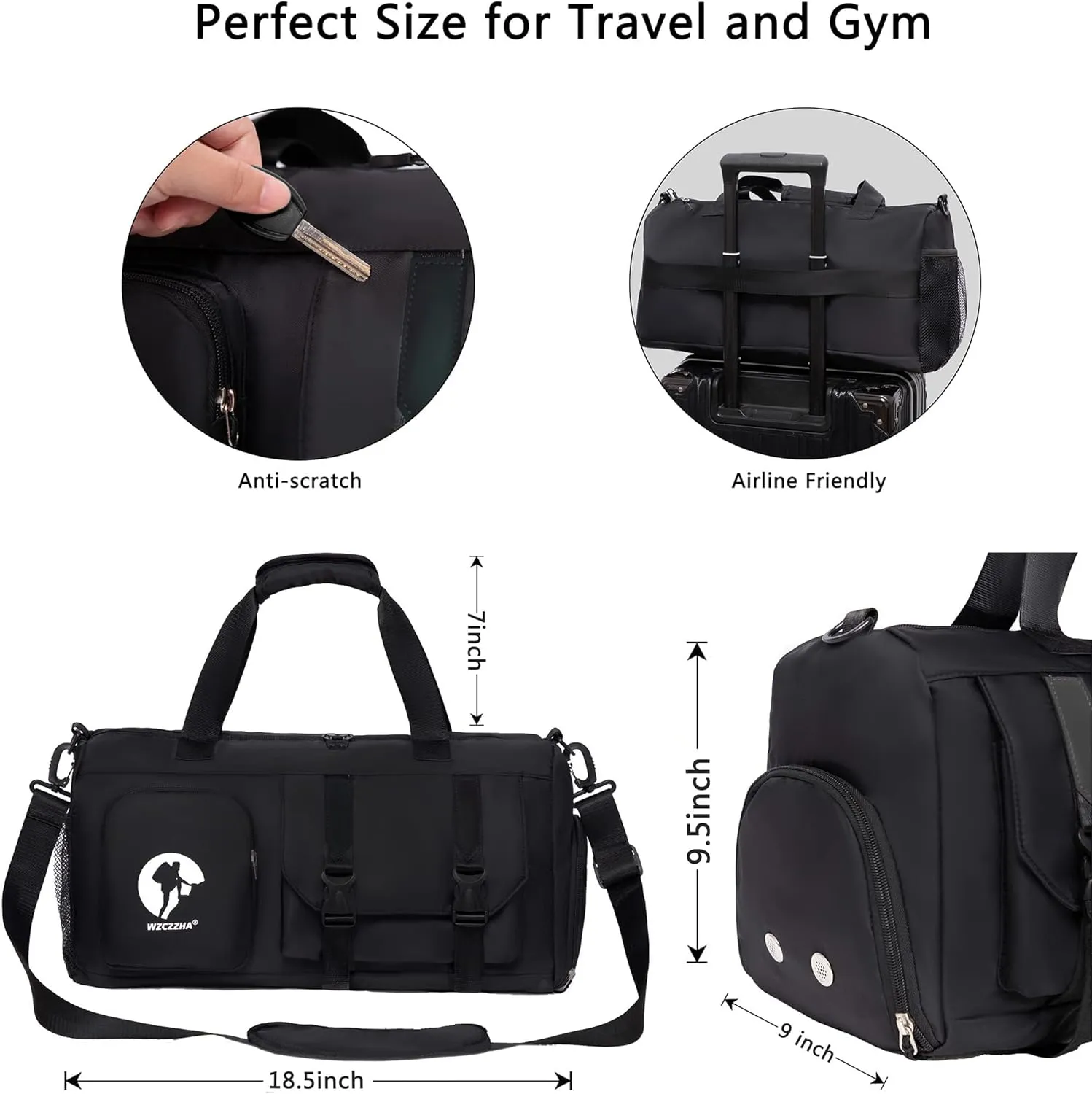 Gym Bag for Men and Women Small - 18.5"×9.5"×9" Duffel Travel Bag with Compartment, Gymnastics Equipment Bags