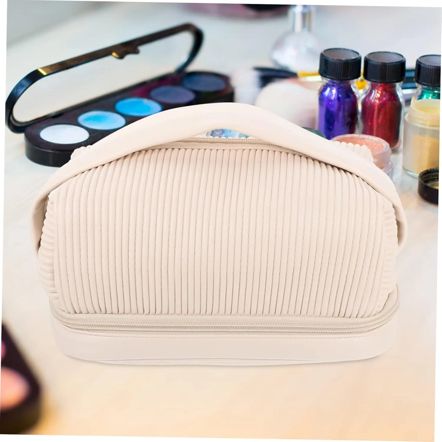 Hand Cosmetic Bag Tote Bag Large Capacity Organizing Bag Light Luxury Cosmetic Rack Travel, As Shown, 25x15cm