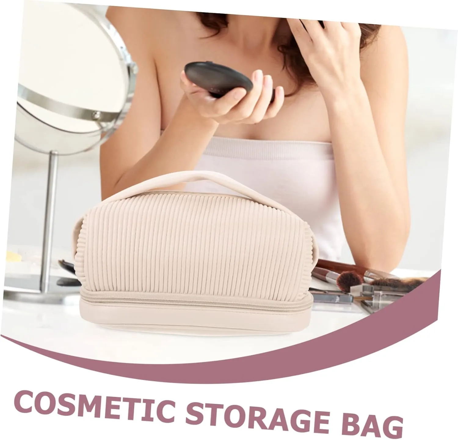 Hand Cosmetic Bag Tote Bag Large Capacity Organizing Bag Light Luxury Cosmetic Rack Travel, As Shown, 25x15cm