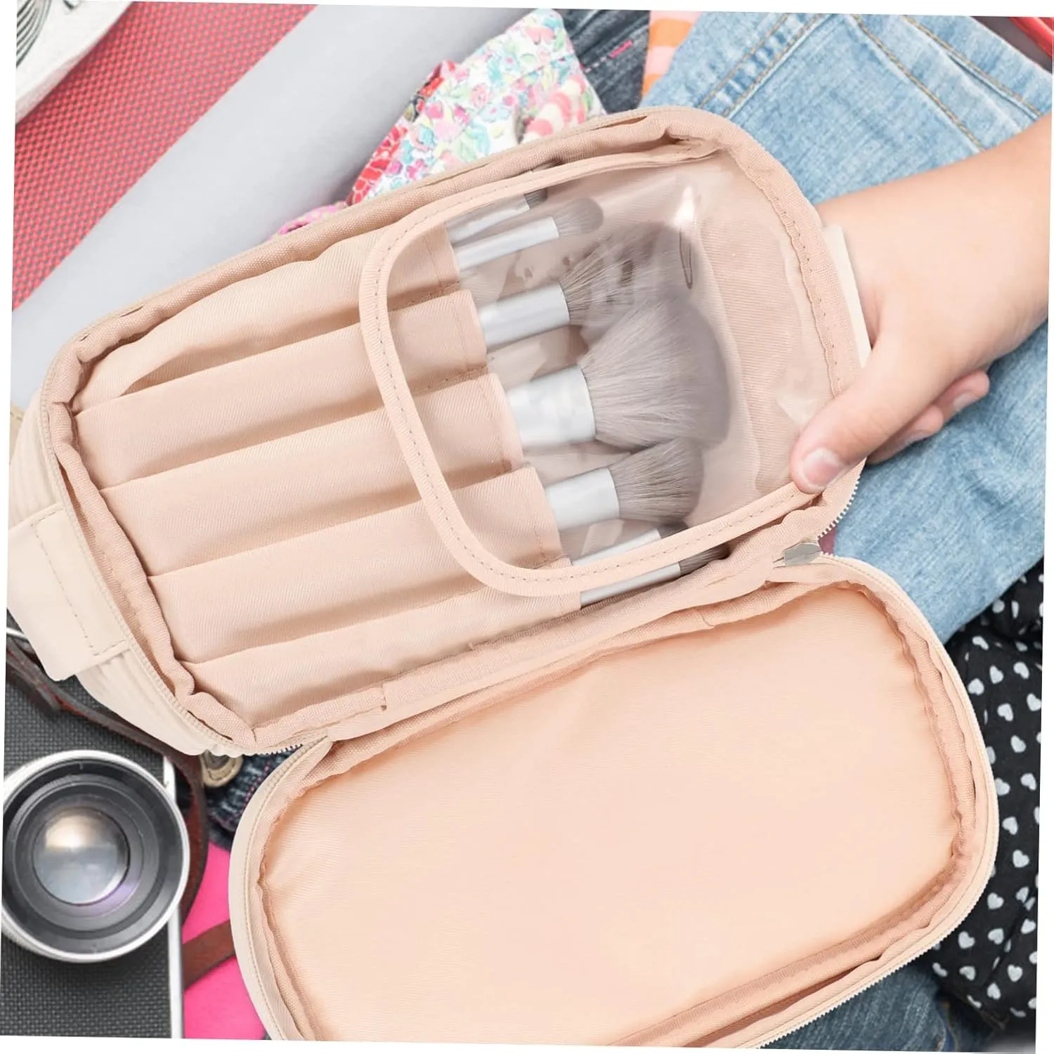 Hand Cosmetic Bag Tote Bag Large Capacity Organizing Bag Light Luxury Cosmetic Rack Travel, As Shown, 25x15cm