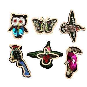 Handmade Beaded Sequins Butterfly & Bird Fabric Patch 6 Pack