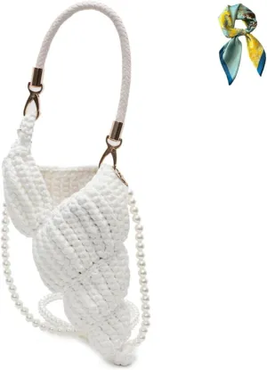 Handwoven Fashion Seashell Bag,Womens Stylish & Unique Boho Clutch with Pearl Strap,Crochet Leather Handle Beach Bag