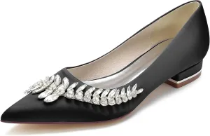 Hanfike Girls Womens Dress Wedding Flats Slip-on Rhinestones Beaded Evening Dress Shoes JY218
