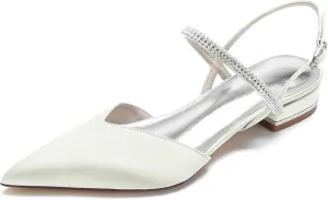 Hanfike Girls Womens Slingback Flats Shoes for Wedding Rhinestones Pointed Toe Party Shoes JY208