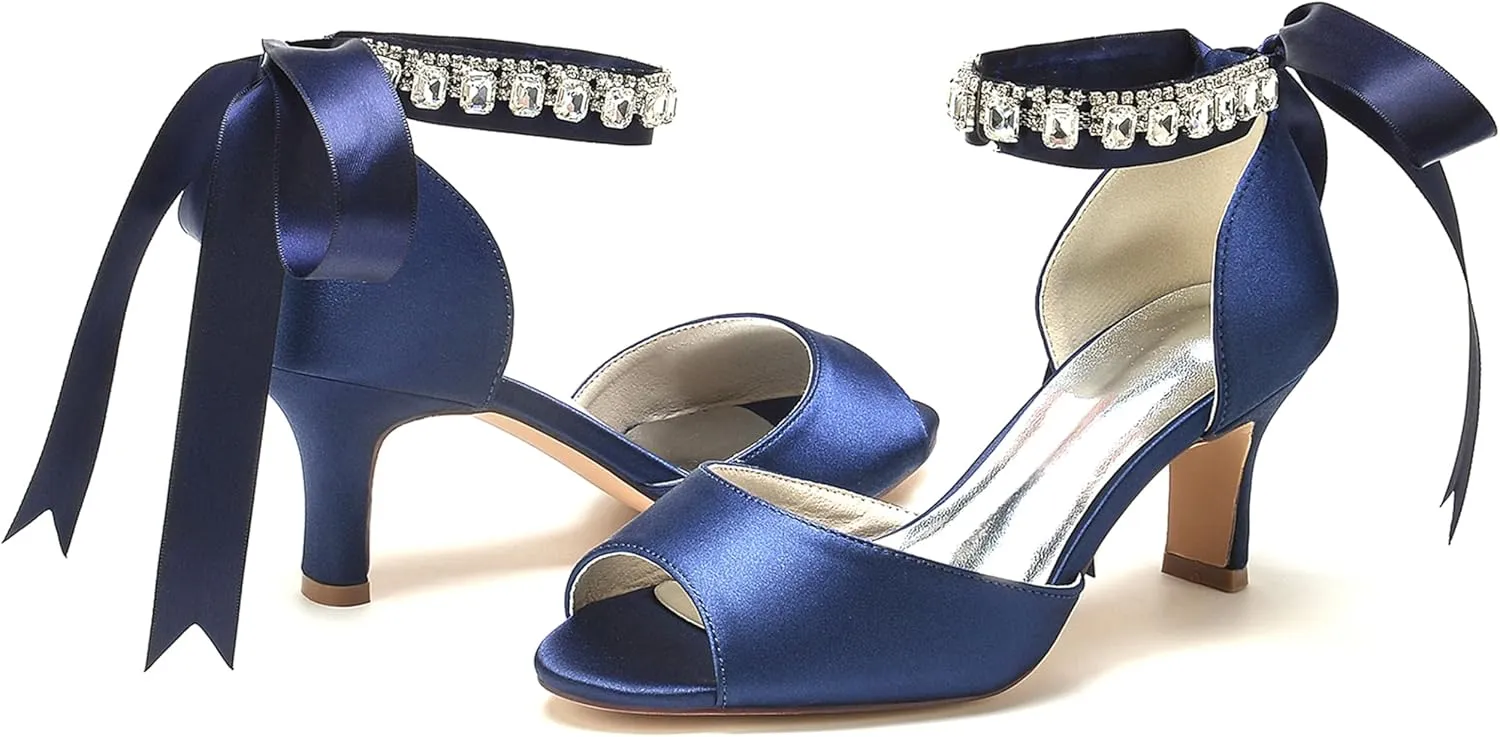 Hanfike Womens Occasion Sandals Ankle Chains Low Heel Bridal Wedding Shoes with Ribbon JY146