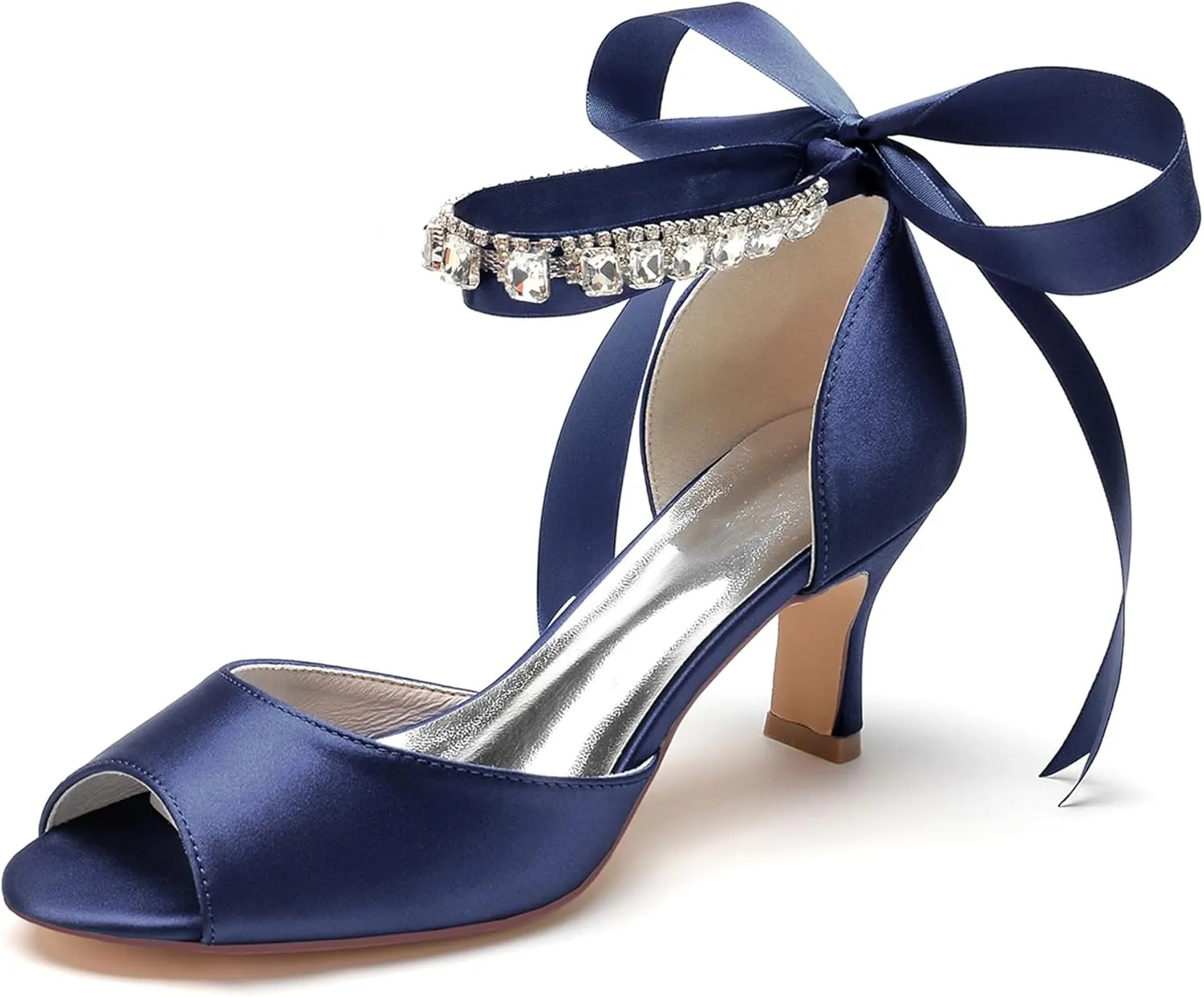Hanfike Womens Occasion Sandals Ankle Chains Low Heel Bridal Wedding Shoes with Ribbon JY146