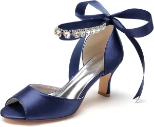 Hanfike Womens Occasion Sandals Ankle Chains Low Heel Bridal Wedding Shoes with Ribbon JY146
