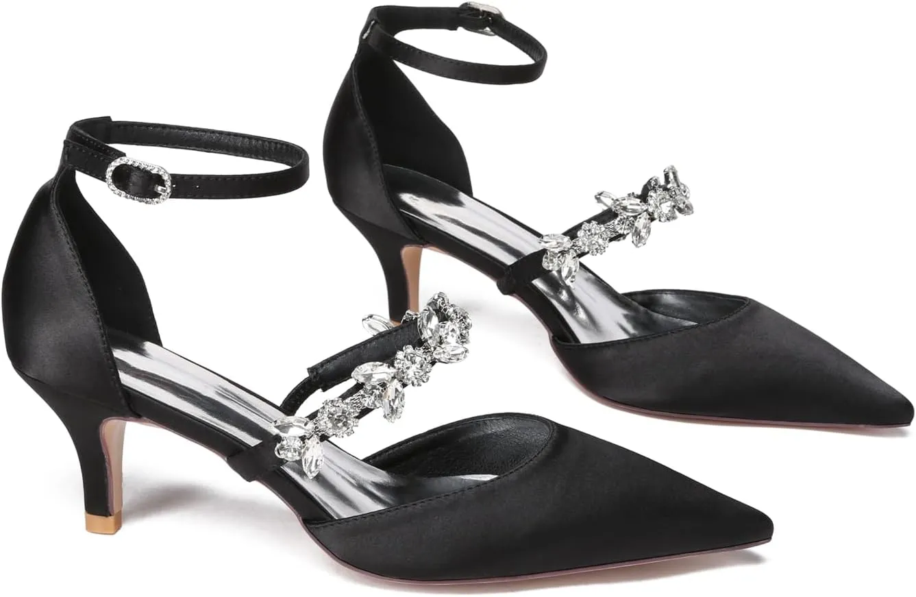 Hanfike Womens Shoes for Wedding Dress Ankle Strap Low Heel Bridal Formal Party Pumps JY034