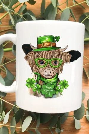 Happy St. Patrick's Day Highland Cow White Mug