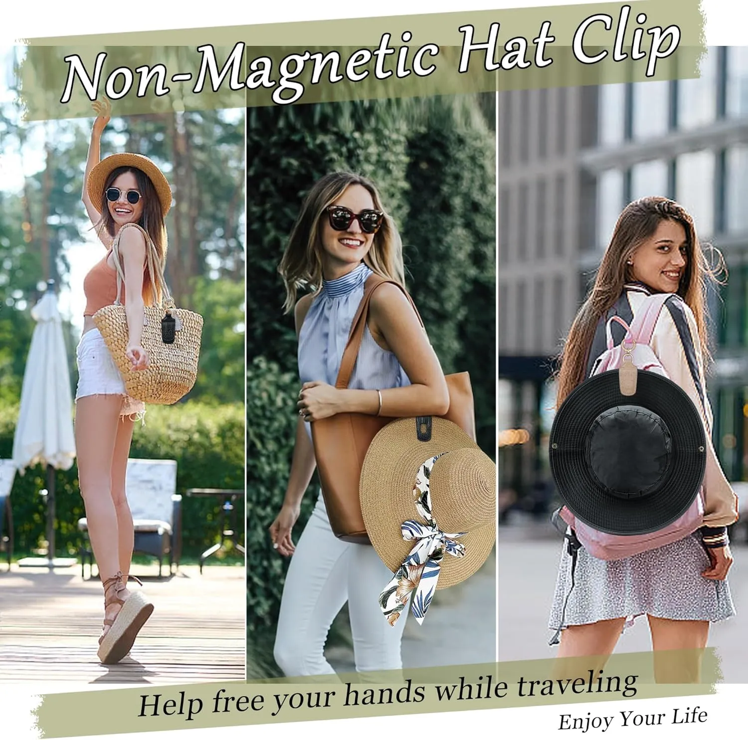Hat Clip for Travel Backpack Luggage Crocodile Pattern Faux Leather Elastic Non-Magnetic Hat Holder Fashion Handbag Accessory