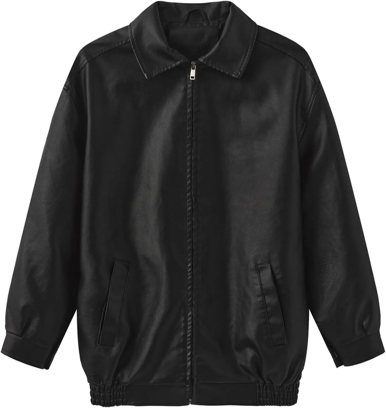 hathne Women's Oversized Leather Jackets Faux Zip Up Fall Fashion Motorcycle Jackets Coats Winter Clothes