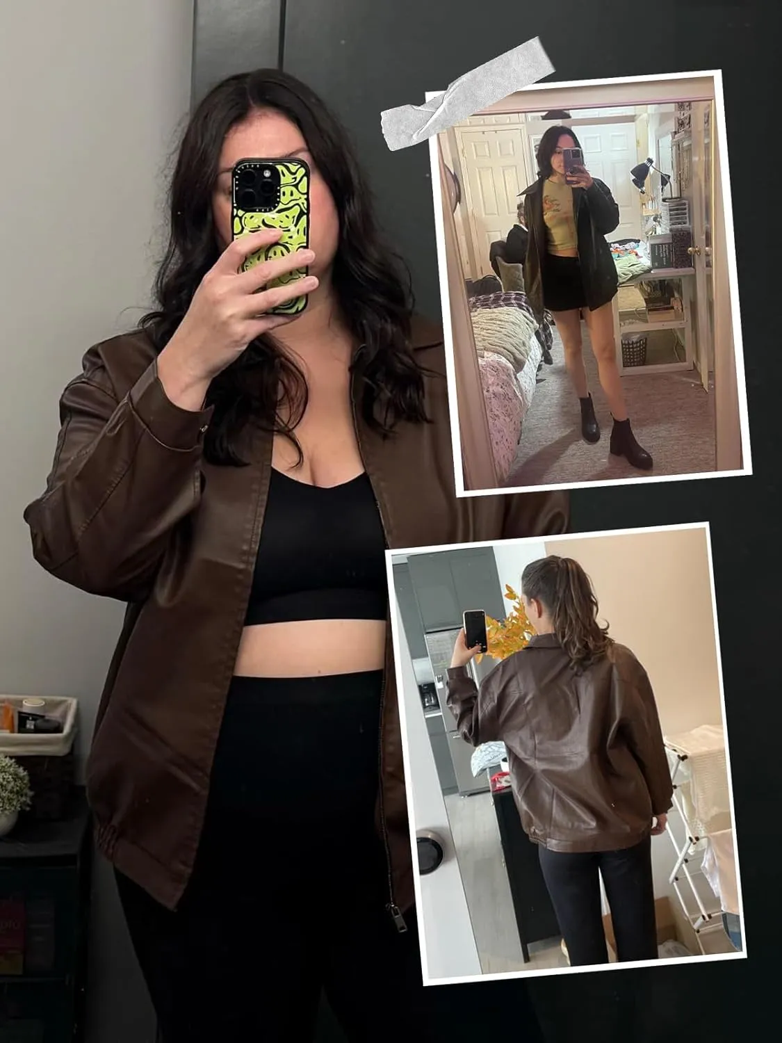 hathne Women's Oversized Leather Jackets Faux Zip Up Fall Fashion Motorcycle Jackets Coats Winter Clothes
