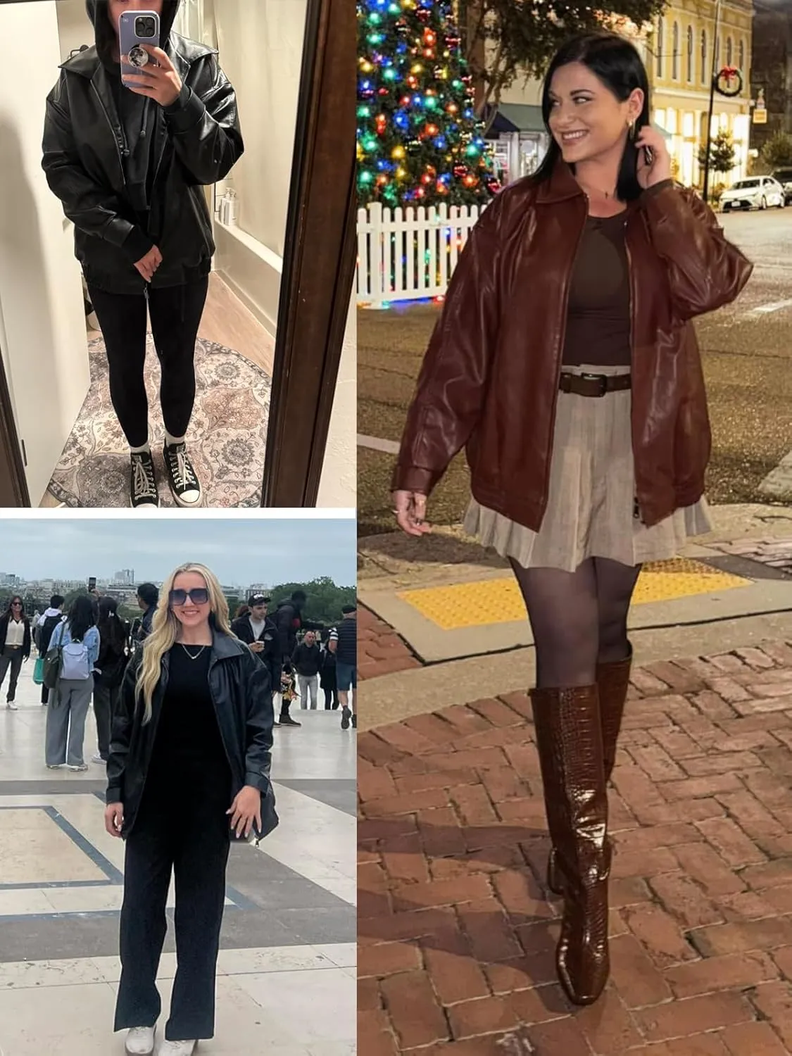 hathne Women's Oversized Leather Jackets Faux Zip Up Fall Fashion Motorcycle Jackets Coats Winter Clothes