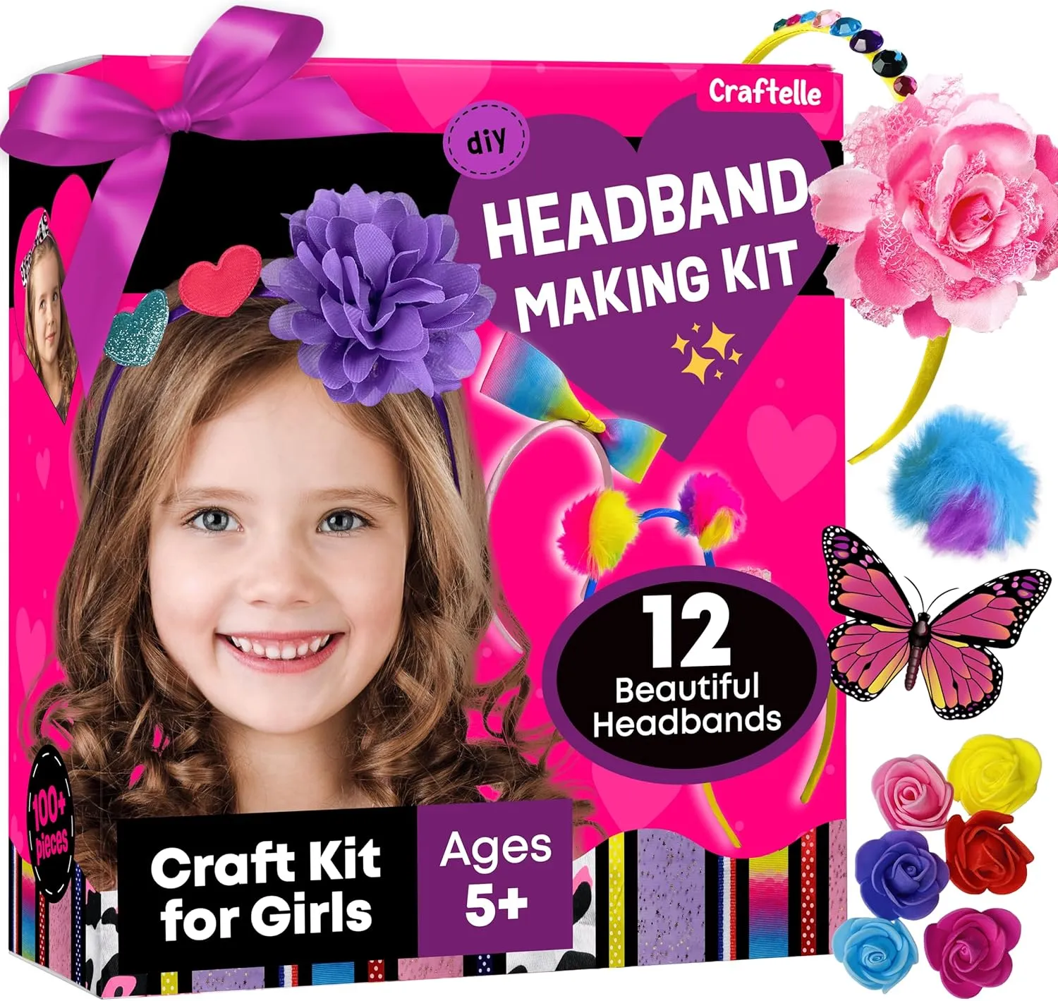 Headband Making Kit for Girls - Make Your Own Fashion Headbands for Kids - DIY Hair Accessories for Girls 4-6 - Arts & Crafts Best Birthday Gifts Ideas - Art Gift for 4 5 6 7  Year Old Girl